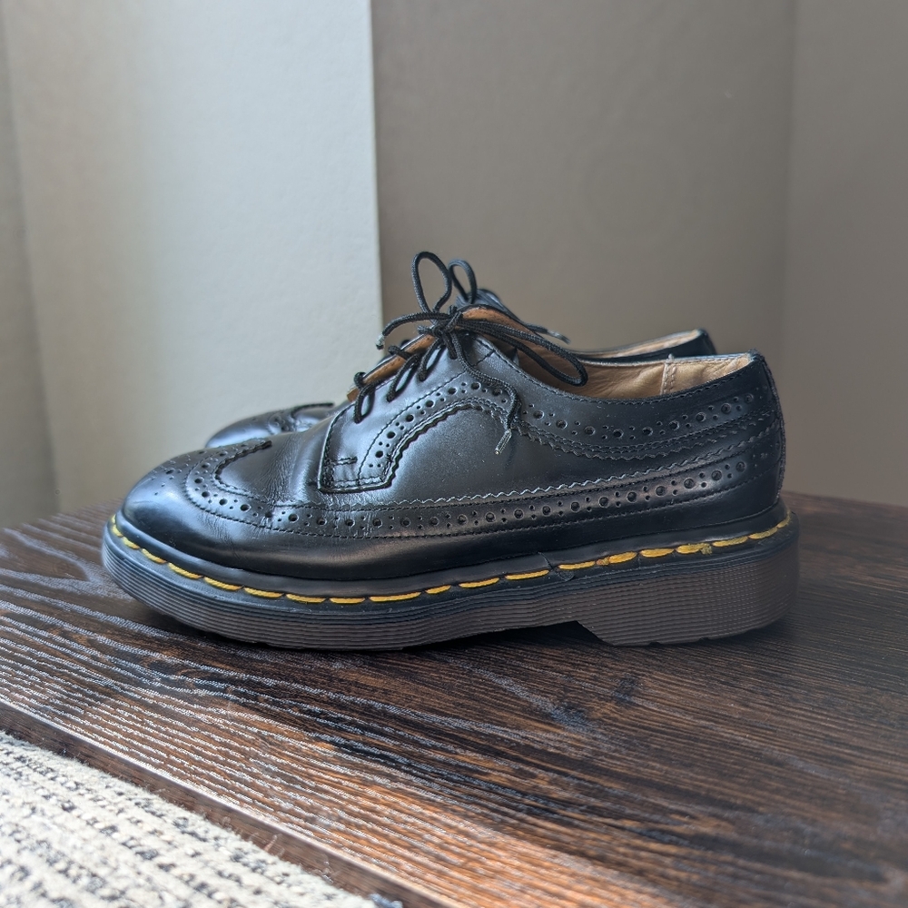 Vintage Dr Martens 3989 Black Leather Brogue Wingtip Lace up Loafers Shoes